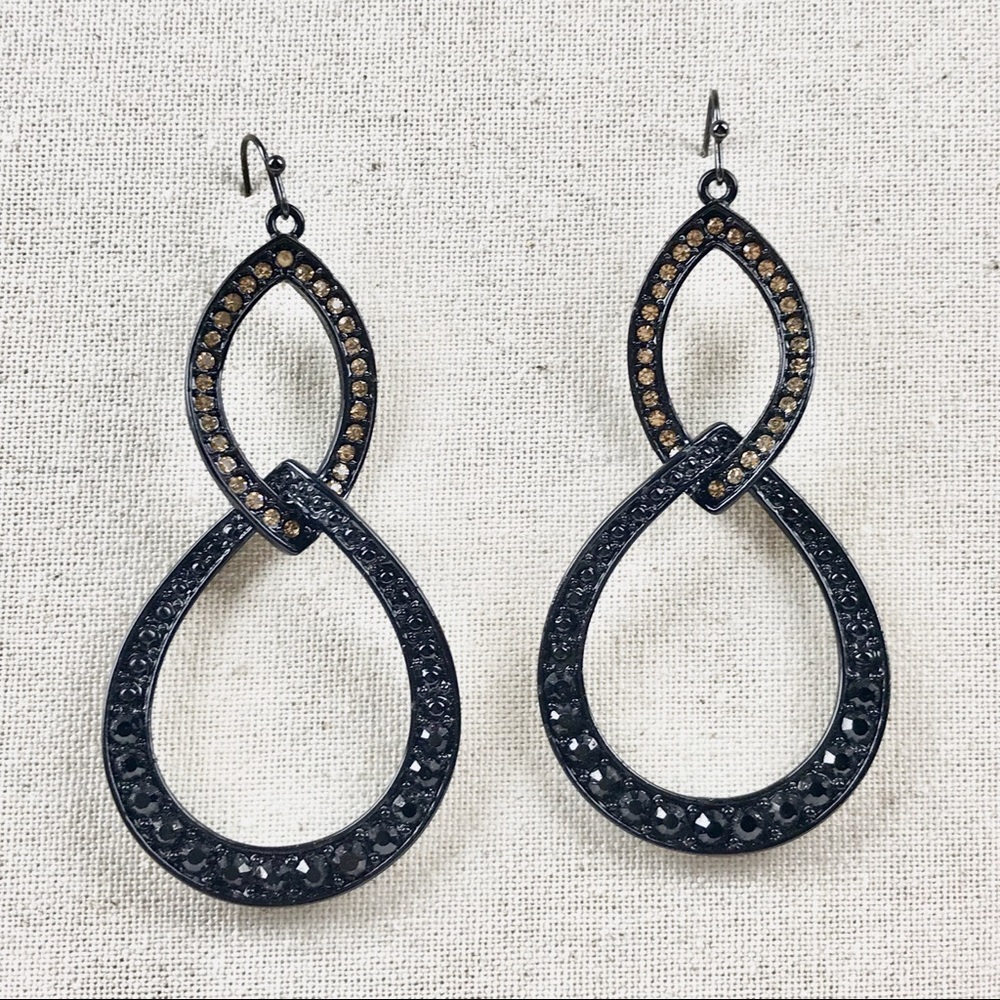 Long statement Earrings - Black and Gold Hoops